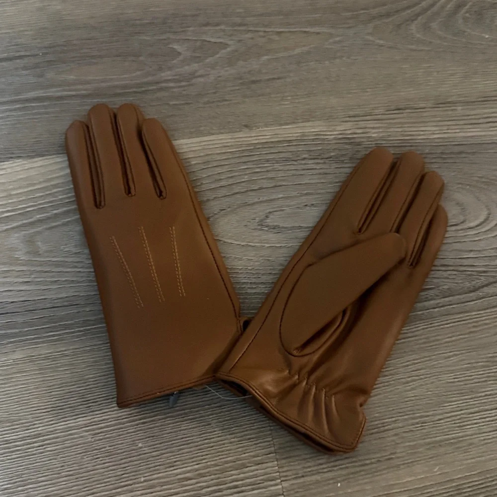 New brown fleece lined thick sheepskin leather gloves